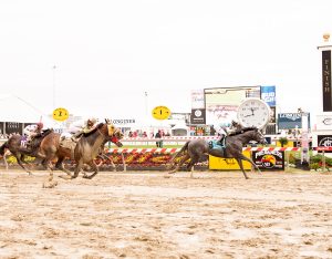 Cat Fiftyfive went gate to wire in a Preakness Day allowance race. Photo by Jim McCue.