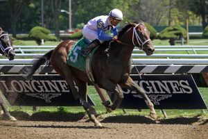 "Sticksstatelydude (First Dude) and jockey Joel Rosario win a MSW at Saratoga Racecourse 8/1/15. Trainer: Kieran McLaughlin. Owner: Alvin S. Haynes & Elizabeth Burchell & John Ferris "