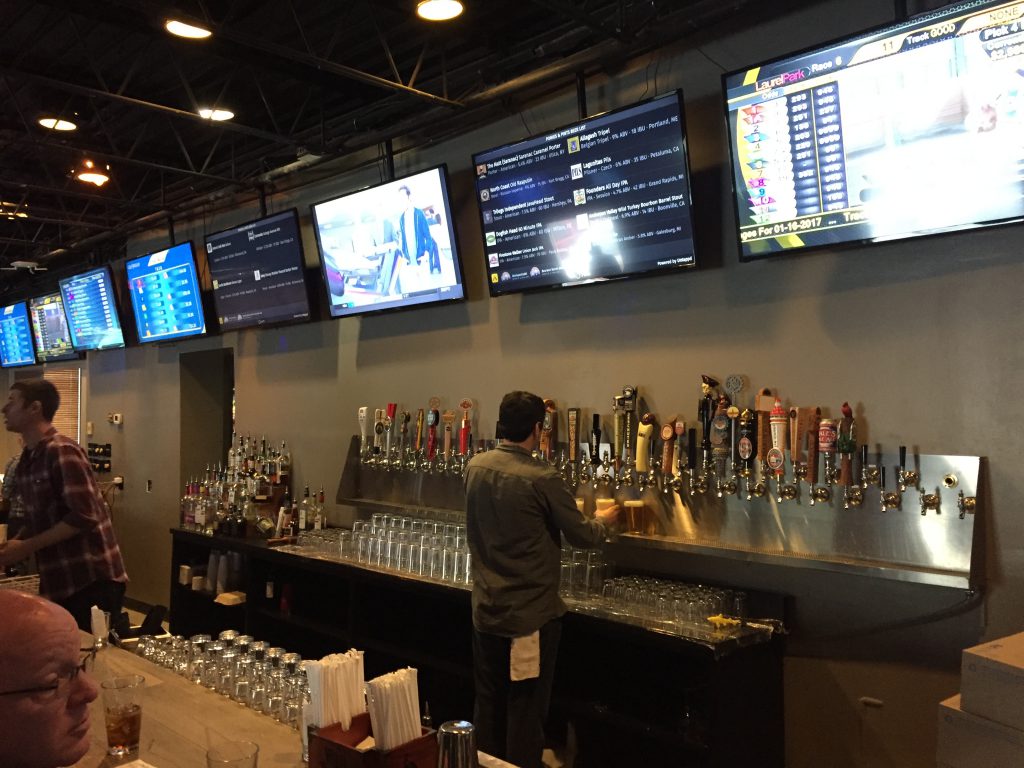 Ponies & Pints features over 50 beers on tap and 35 flat screen TVs to show horse racing action from around the country. 