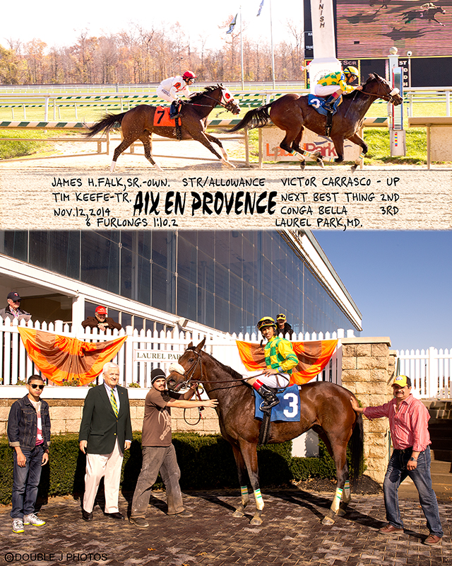 Aix En Provence is shown after collecting one of her 10 lifetime victories. Number 10 came February 3rd at Aqueduct.